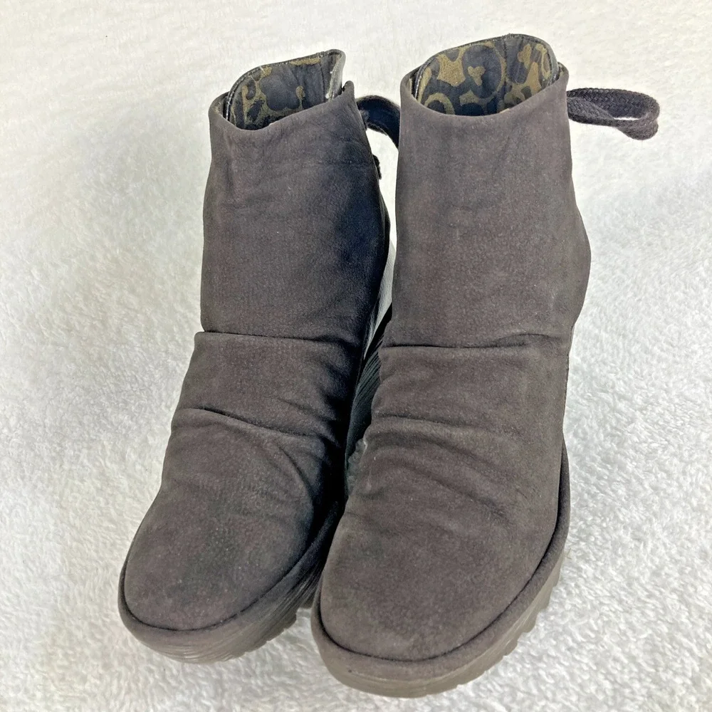 Fly London Yama Women's Suede Wedge Ankle Boots EU 37 US‎ 6.5-7  Gray Boho
